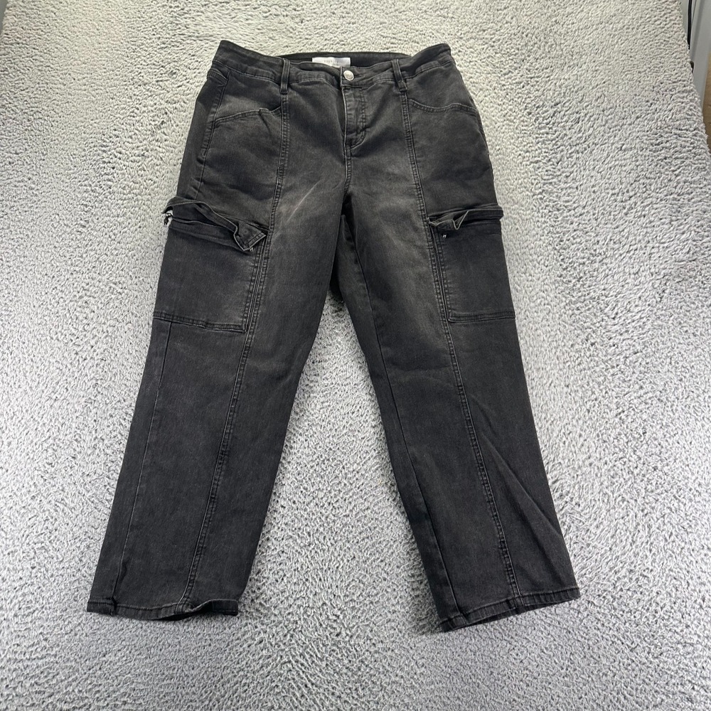 Royalty for Me Jeans Womens 14 Black Denim Straight Cargo Baggy Faded Stretch